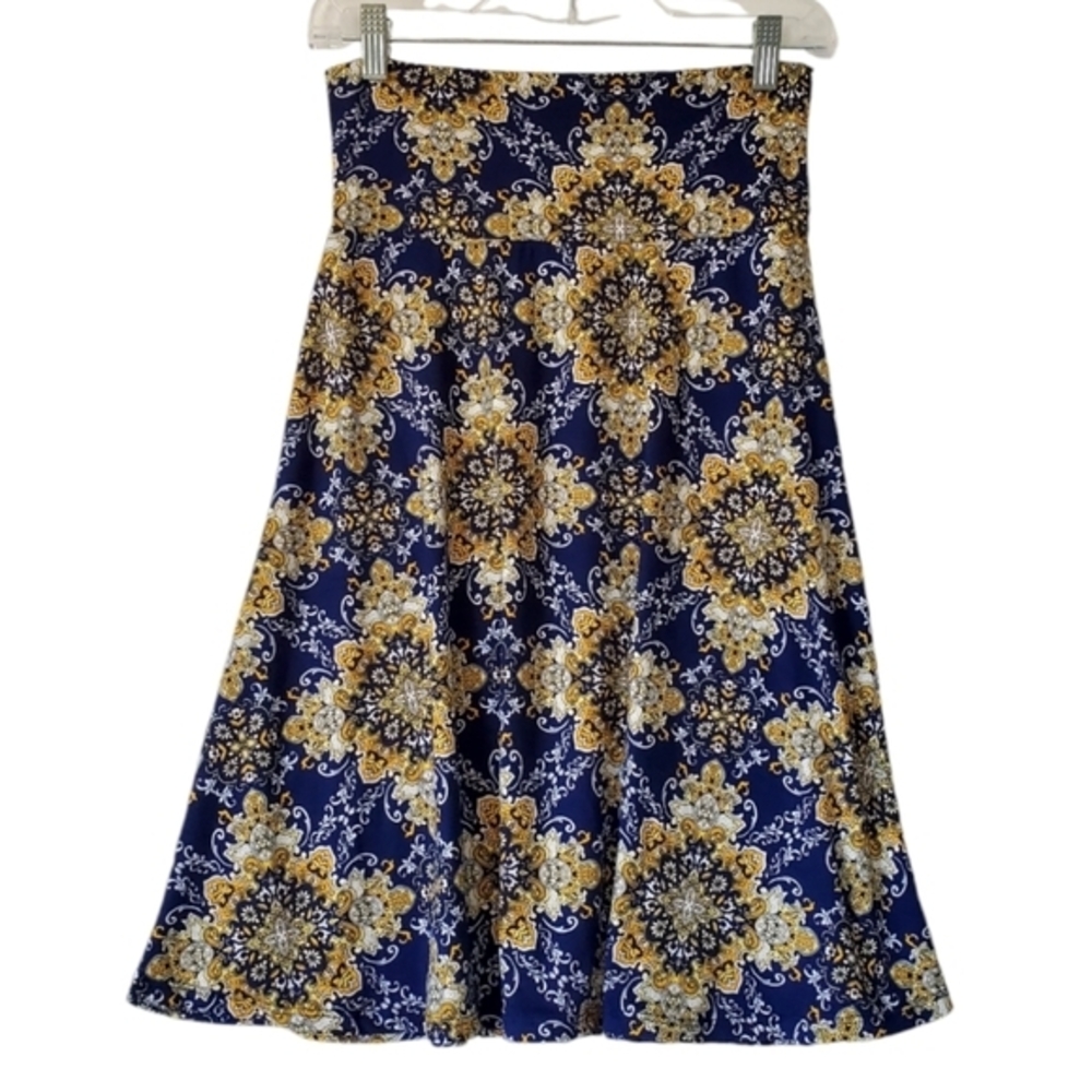 New Women's Colette Soft Stretchy Blue Gold Paisley Pullon Skirt Size XS NWT‎